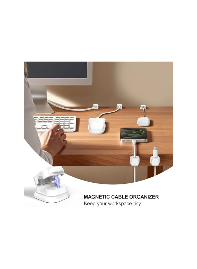 Green Tiger 12 Pack Magnetic Cable Clips Cord Holder, Under Desk Cable Management Adhesive Wire Holder Phone USB Charger Cable Organizer for Home Office Desk Car Wall Nightstand (White) - Image 5