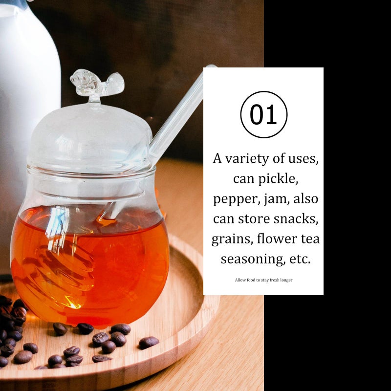 Glass Honey Jar Set With Lid And 2 Stirring Bars 250ml Kitchen Storage Container - Image 5