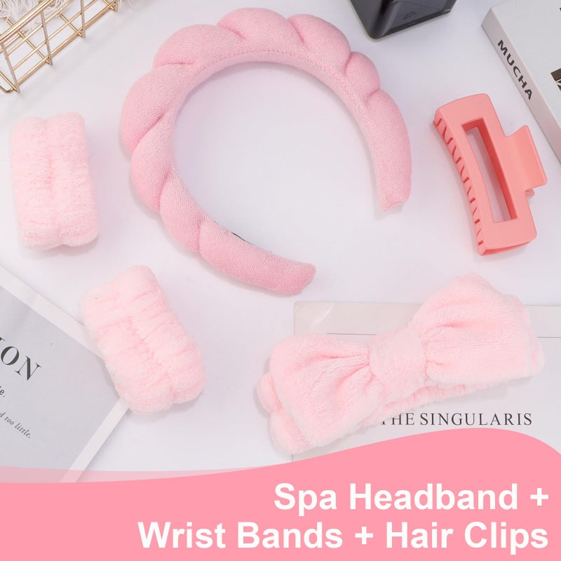 Canitor Spa Headband Wrist Bands Set with Hair Clips Skincare for Washing Face Skin Care Makeup Preppy Tween Teen Girl Gifts Cute Trendy Stuff Hair Accessories for Women (pink) - Image 3