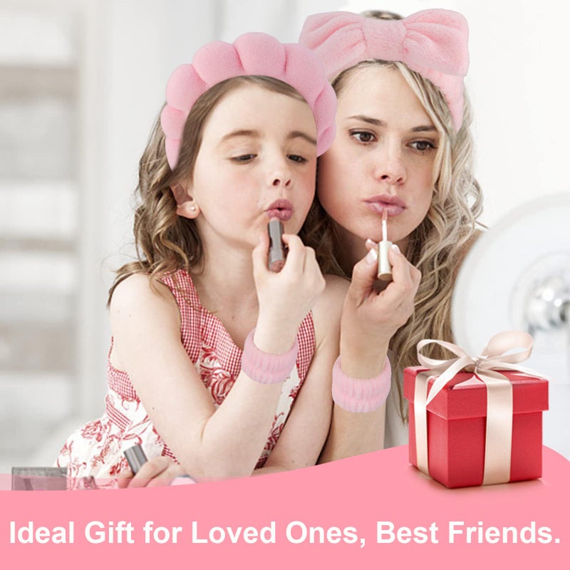 Canitor Spa Headband Wrist Bands Set with Hair Clips Skincare for Washing Face Skin Care Makeup Preppy Tween Teen Girl Gifts Cute Trendy Stuff Hair Accessories for Women (pink) - Image 4