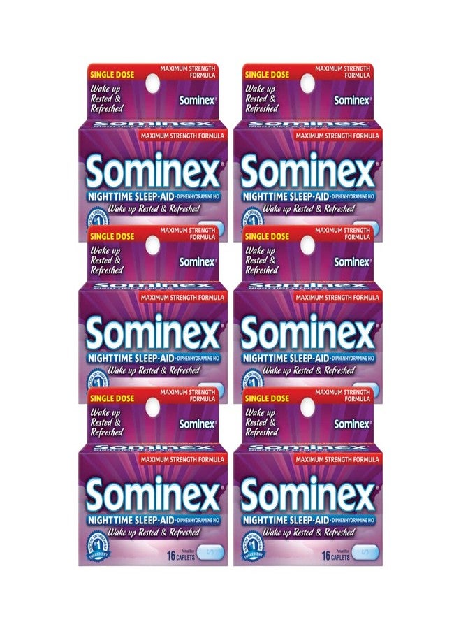 Sominex Nighttime Sleep-Aid Caplets, Maximum Strength, 16 ea (Pack of 6) - Image 1