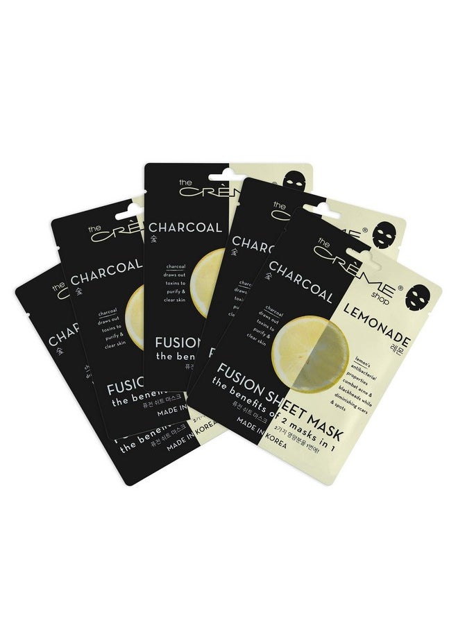 The Crème Shop - The Crème Shop - Fusion Face Masks, Korean Facial Skin Care and Moisturizer - Hyaluronic Acid Charcoal and Lemon for Hydrating, Blackhead Remover, Natural Beauty Essence (5 Pack) - Image 1
