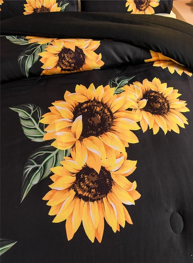 NTBED Black Sunflowers Comforter Set Queen Yellow Floral Botanical 3-Pieces Microfiber Bedding Quilt for Girls Teens (Black, Queen) - Image 3