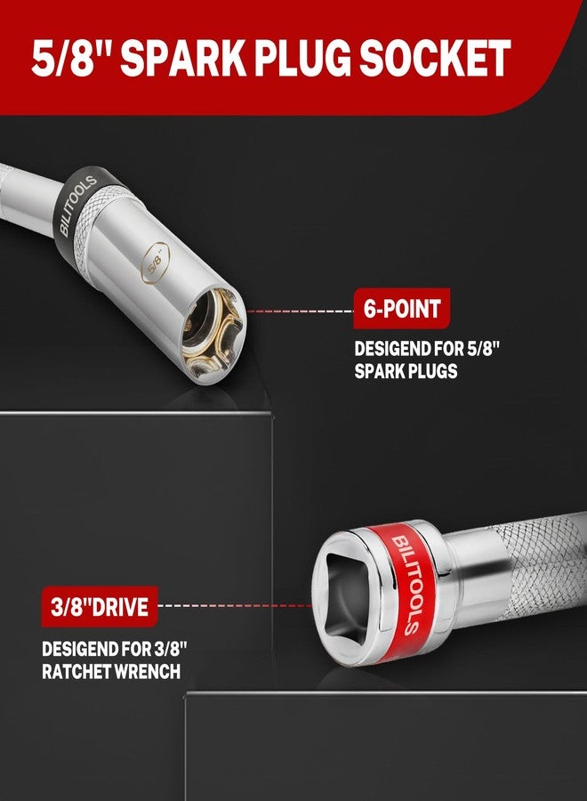 BILITOOLS 5/8-inch Magnetic Spark Plug Socket Swivel Thin Wall Spark Plug Socket 3/8-inch Drive x 6" Total Length with 6-Point, CR-V - Image 3