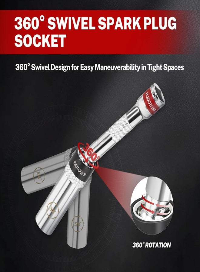 BILITOOLS 5/8-inch Magnetic Spark Plug Socket Swivel Thin Wall Spark Plug Socket 3/8-inch Drive x 6" Total Length with 6-Point, CR-V - Image 4