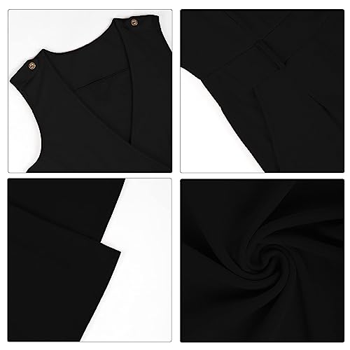 Pink Queen Women's Elegant V Neck Long Loose Belted Rompers Jumpsuits Black Large - Image 5