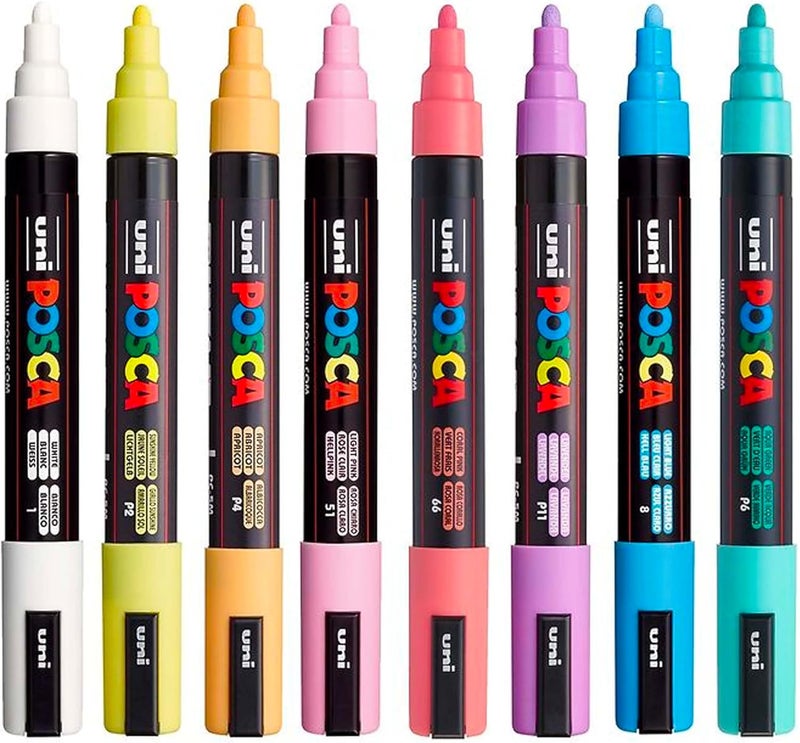 POSCA acrylic paint marker set, 8 soft colors medium tip 1.8-2.5mm, multicolor - Image 2