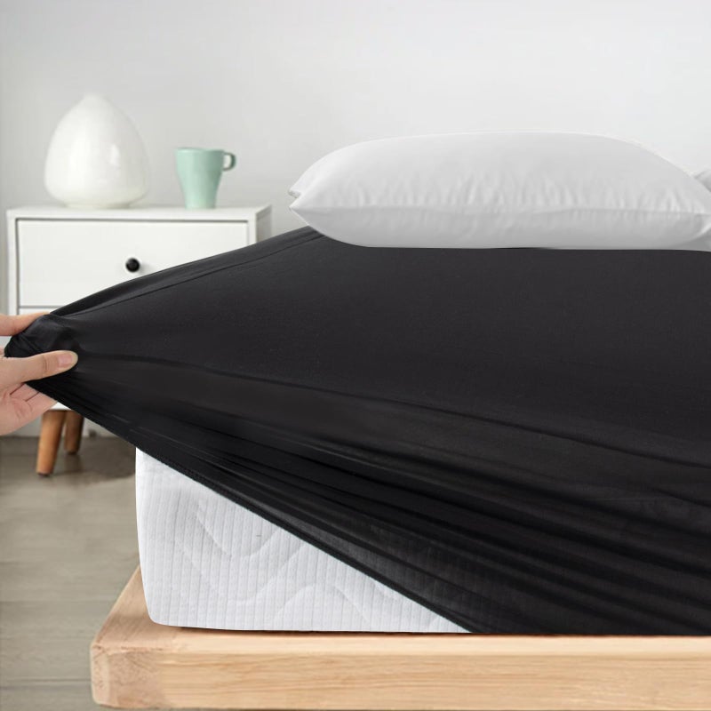 Magik & Kover Twin Fitted Sheet Only, Super Soft & Cozy Twin Size Bed Sheets for Boys Kids with Deep Pocket to 14 Inch, Cooling Jersey Mattress Bottom Sheets,Shrinkage & Stain Resistant, Wrinkle Free, Black - Image 1