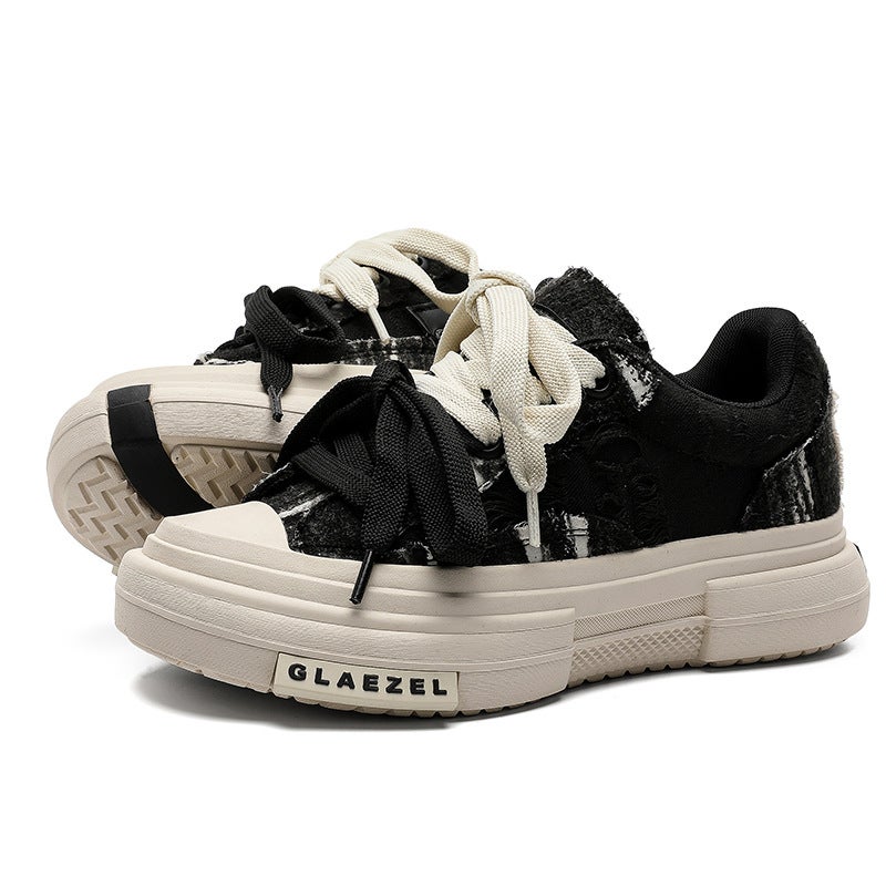 7Cm Height-Increasing Thick-Soled Double-Strap Color-Block Canvas Shoes For Men And Women, Height-Increasing Versatile Everyday Round-Toe Sneakers - Image 2