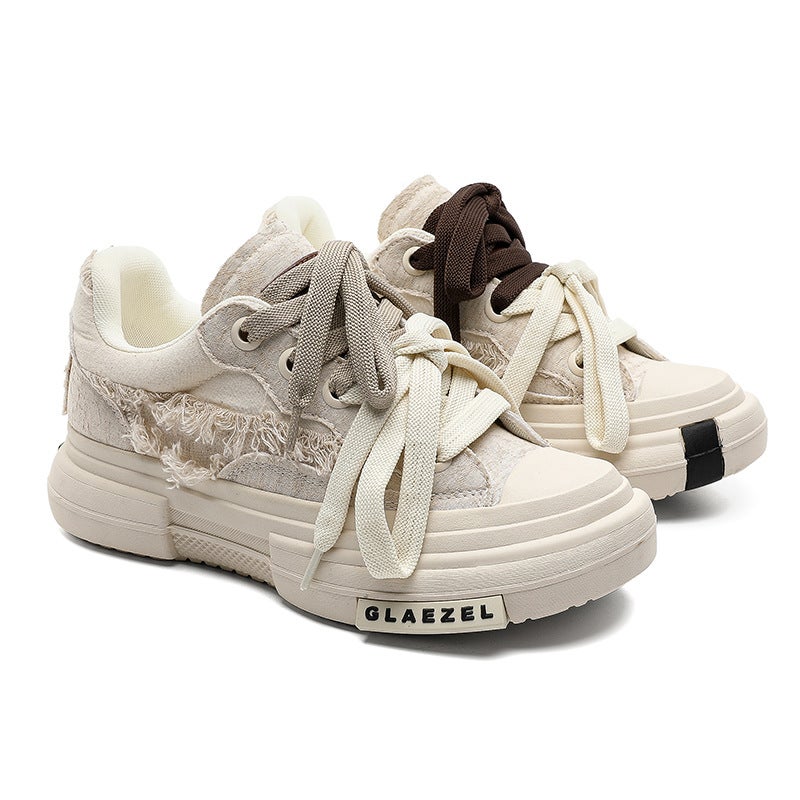 7Cm Height-Increasing Thick-Soled Double-Strap Color-Block Canvas Shoes For Men And Women, Height-Increasing Versatile Everyday Round-Toe Sneakers - Image 5