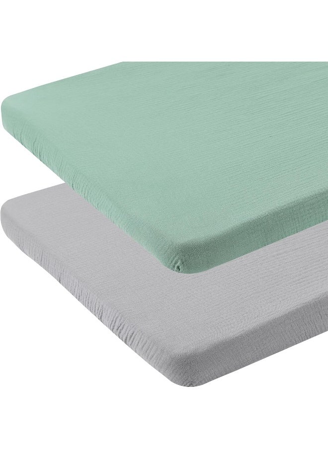 Onacosht Onacosht Muslin Bassinet Sheets 33" x 19" Compatible with Mika Micky, KoolaBaby (3 in 1), BabyBond, HARPPA and RICUTON Bedside Bassinet, 2 Pack for Baby Boy and Girl, Grey and Green  - Image 1