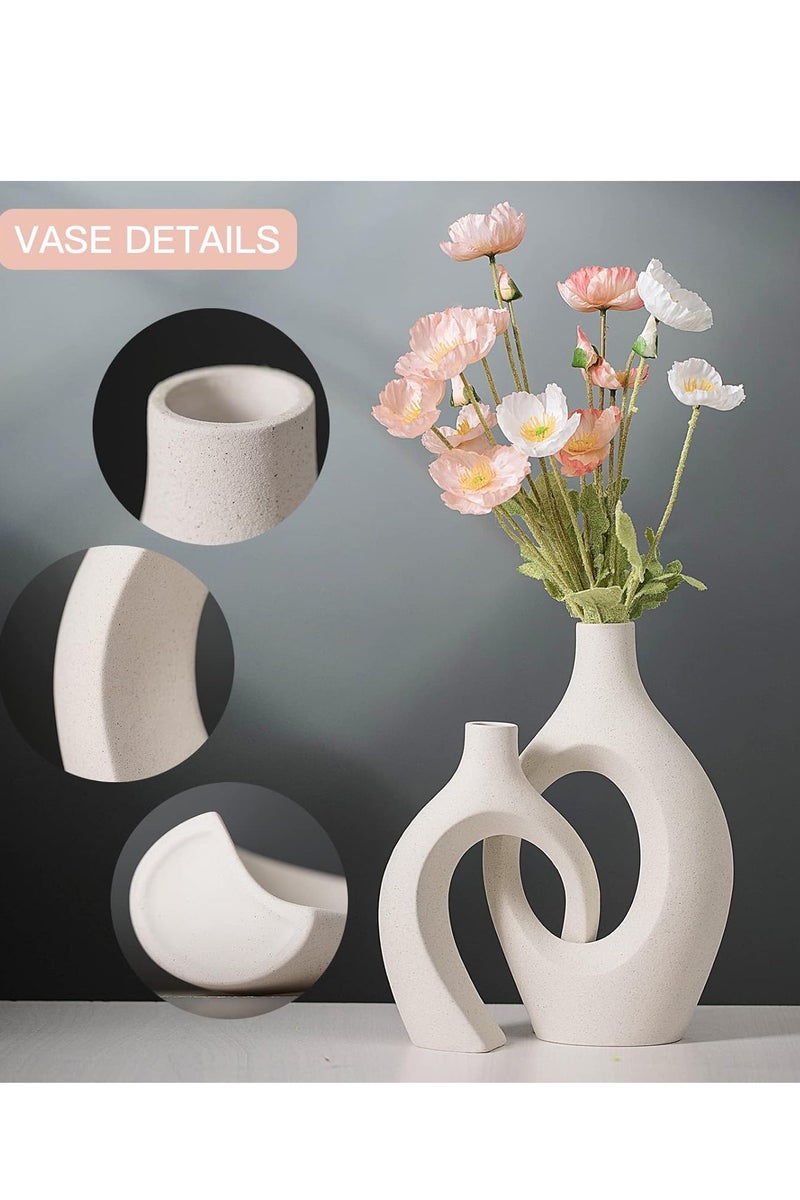 Arabest Ceramic Vase Set of 2 for Modern Home Decor,Matte Snuggle Hollow Flower Vase for Pampas Grass,Boho Decor Donut Centerpiece Vases Set of 2 for Coffee Table Office Bookshelf Living Room Decor - Image 5
