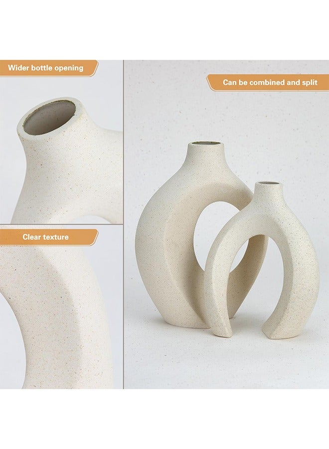 Arabest Ceramic Vase Set of 2 for Modern Home Decor,Matte Snuggle Hollow Flower Vase for Pampas Grass,Boho Decor Donut Centerpiece Vases Set of 2 for Coffee Table Office Bookshelf Living Room Decor - Image 2