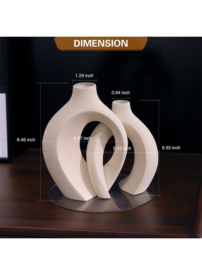 Arabest Ceramic Vase Set of 2 for Modern Home Decor,Matte Snuggle Hollow Flower Vase for Pampas Grass,Boho Decor Donut Centerpiece Vases Set of 2 for Coffee Table Office Bookshelf Living Room Decor - Image 3