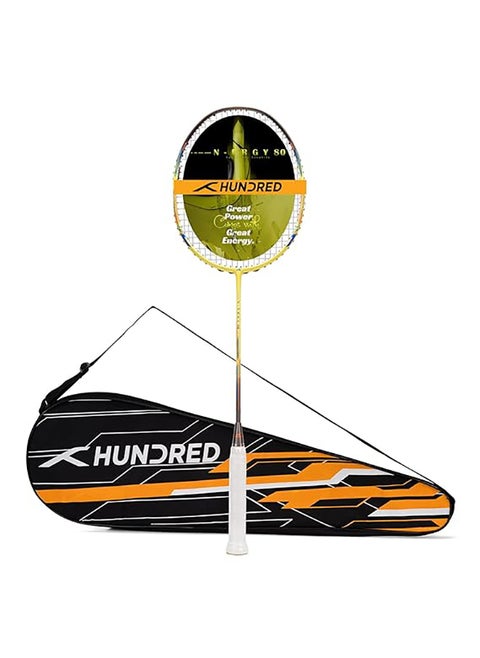 N-ERGY 80 Carbon Fibre Strung Badminton Racket with Full Racket Cover (Lime/Dark Grey) | For Intermediate Players | 80 grams | Maximum String Tension - 32lbs