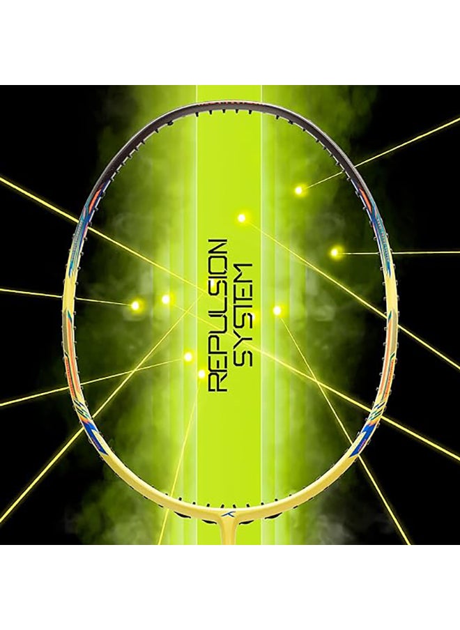 HUNDRED - N-ERGY 80 Carbon Fibre Strung Badminton Racket with Full Racket Cover (Lime/Dark Grey) | For Intermediate Players | 80 grams | Maximum String Tension - 32lbs - Image 1