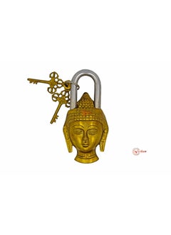 natham Natham Hard Brass Functonal Gautam BhuddhBhuddha Antique Handcrafted LockPadlock 4 x 12 x 4 Cm Weight 400 Gram for Security with 2 Keys  - Image 1