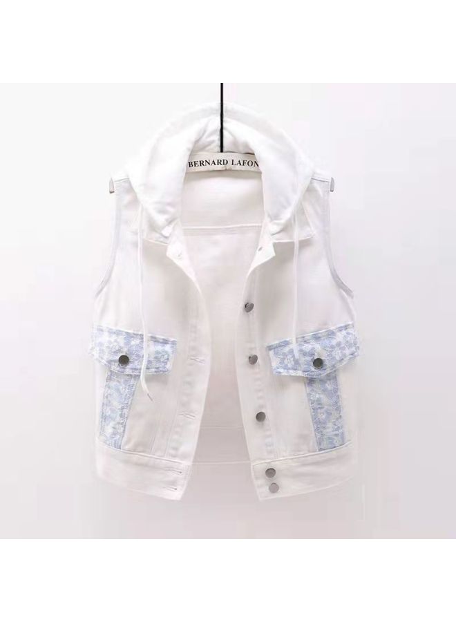 Export Foreign Trade Spring And Summer Hooded Denim Vest Women's Korean-style All-match Sleeveless Vest With Hood Shoulder Top Trendy