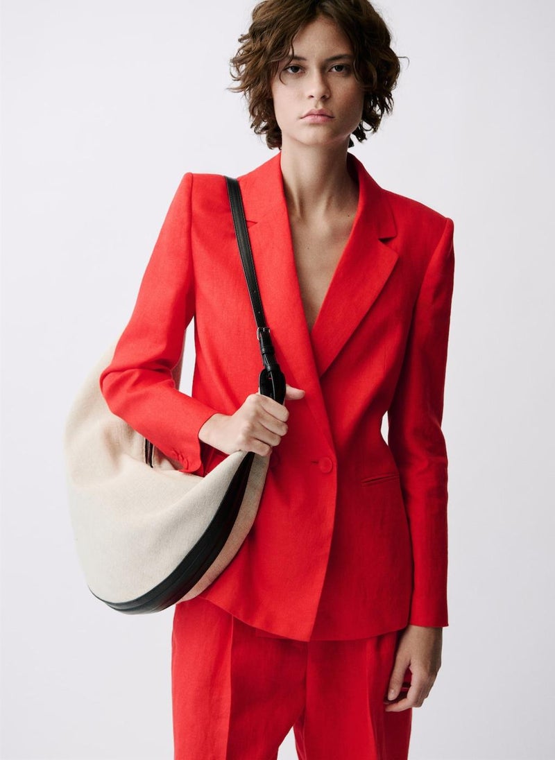MANGO Double-Breasted Linen Suit Jacket  - Image 1