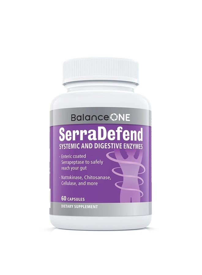 Balance ONE SerraDefend Biofilm Defense, Digestion - Systemic and Digestive Enzymes - Serrapeptase, Nattokinase, Protease, Cellulase - 60 Capsules, 2 Month Supply - Image 1