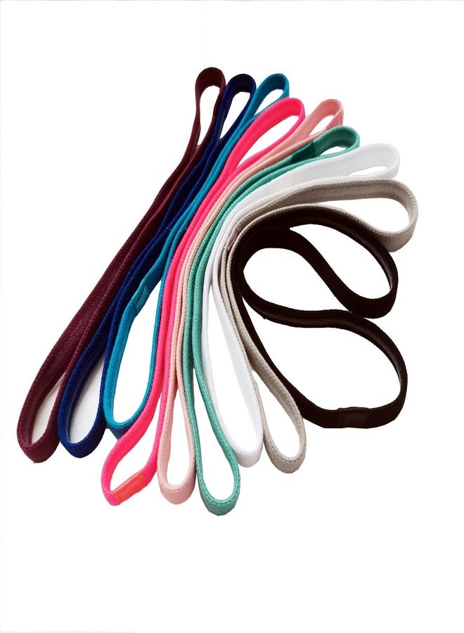 Hexchasty 9pcs Elastic Thin Headbands for Women Stretchy Skinny Headbands Sports Athletic Hair Bands for Women Men Girls Boys Teen Black Multi-colored - Image 1