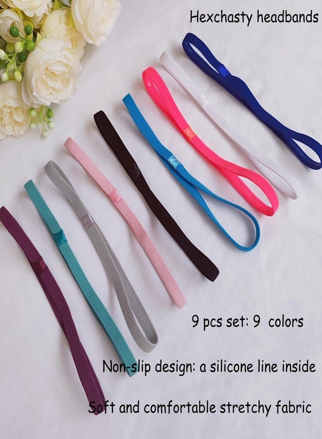 Hexchasty 9pcs Elastic Thin Headbands for Women Stretchy Skinny Headbands Sports Athletic Hair Bands for Women Men Girls Boys Teen Black Multi-colored - Image 3