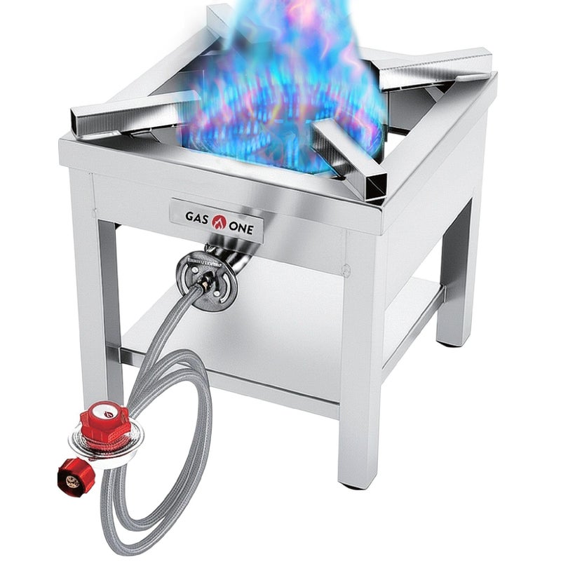 GasOne Stainless Steel Propane Burner Cooker With Regulator with Steel Braided Hose For Outdoor Cooking, Turkey Fry - Image 1