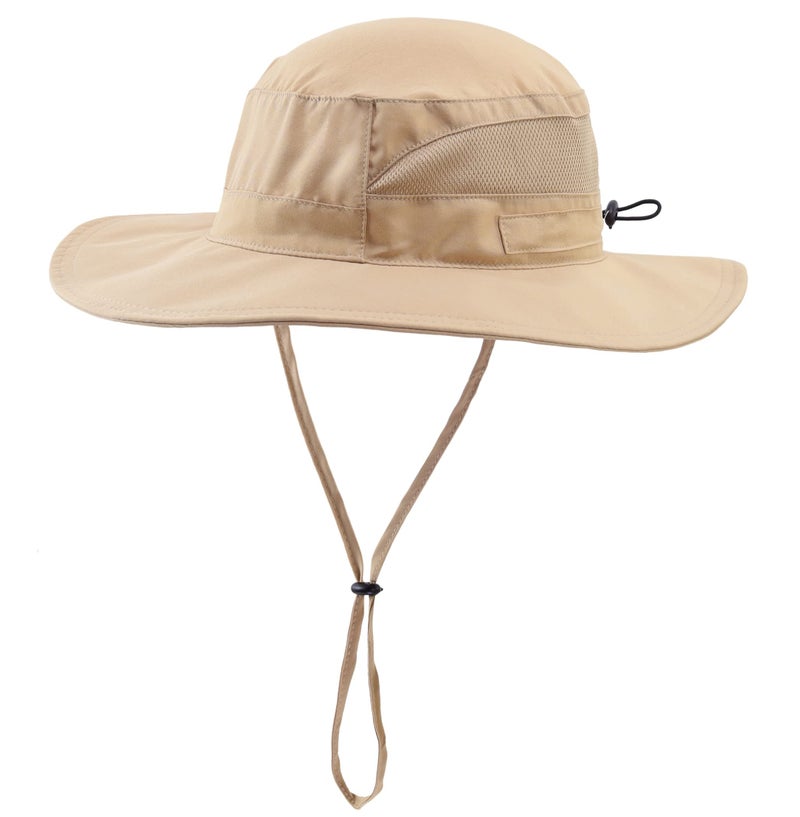 Connectyle Menâ€™s Outdoor Mesh Boonie Sun Hat Summer Wide Brim UV Protection Fishing Hat Safari Cap Khaki - Image 1