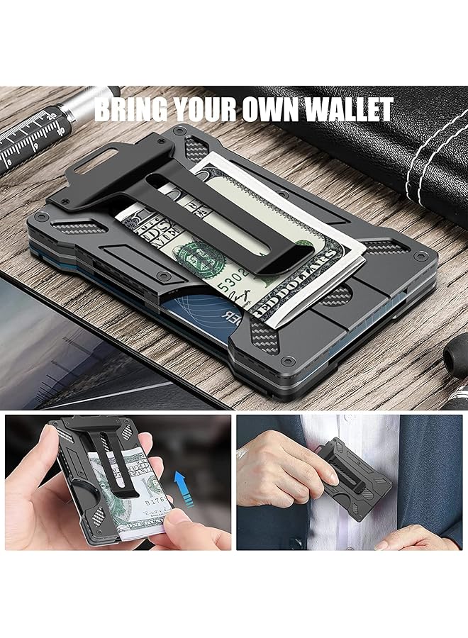 erorex Wallet For Men Slim Aluminum Metal Money Clip With Transparent Work Rfid Metal Wallet Work Id Card Holder Business Card Holder With Clear Window Badge Clip Cash Slim Minimalist Black  - Image 3