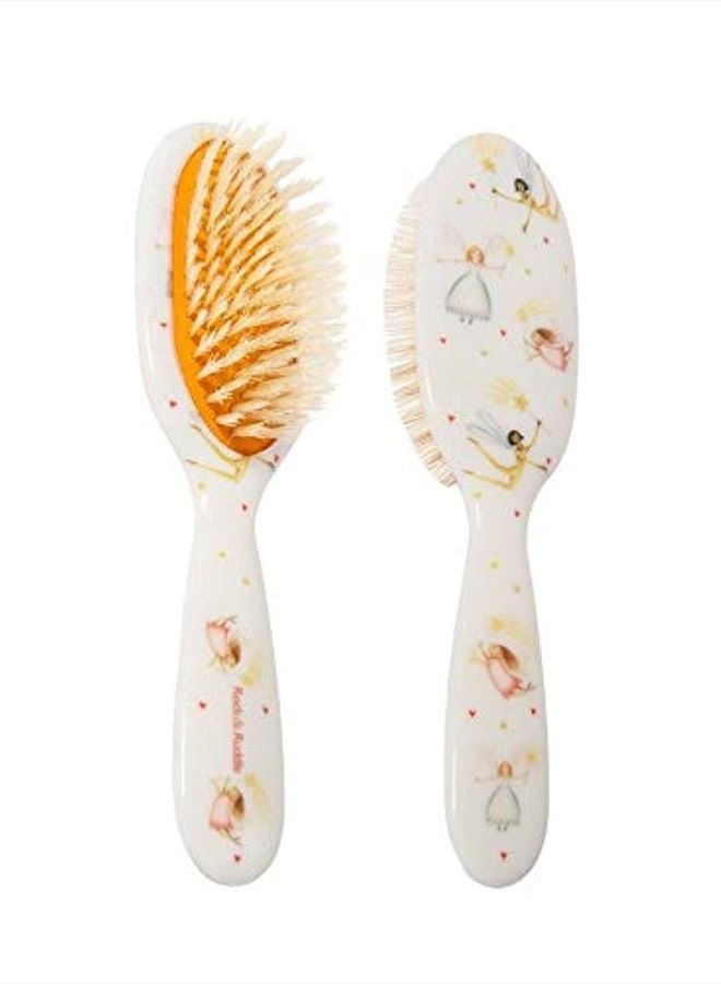 Rock & Ruddle Soft White Natural Boar Bristle Hairbrush for Babies and Young Children (Baby 6.9") - Perfect for Fine Hair Detangling and Smoothing - Designed & Made in UK - Fairies Design - Image 1