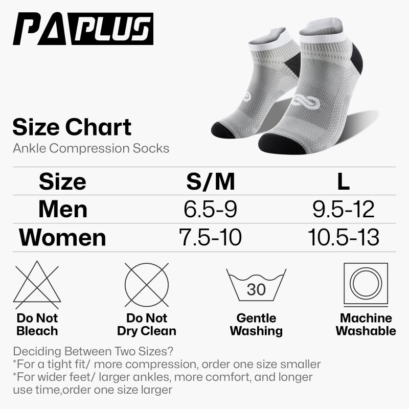 PAPLUS No Show Compression Socks for Men and Women (6 Pairs), Low Cut Running Ankle Socks with Arch Support for Plantar Fasciitis, Cyling, Athletic, Flight, Travel, Nurses. Gray S/M - Image 3