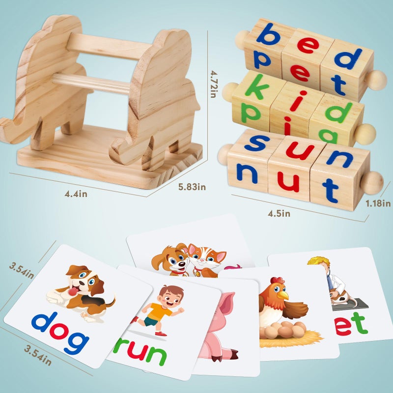 ShyLizard Montessori Learning and Educational Toys Gifts for Kids 3 4 5 Years, Wooden Reading Blocks Toys, Learning Activities for Preschool Kindergarten, Turning Rotating Matching Flash Card Games - Image 4