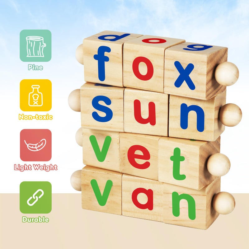 ShyLizard Montessori Learning and Educational Toys Gifts for Kids 3 4 5 Years, Wooden Reading Blocks Toys, Learning Activities for Preschool Kindergarten, Turning Rotating Matching Flash Card Games - Image 5