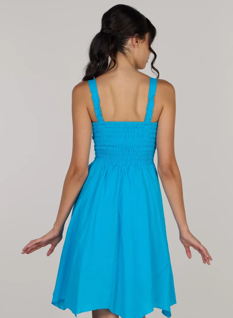 Just Nature bright blue Eva fit & flare short dress for Women | Best Price UAE