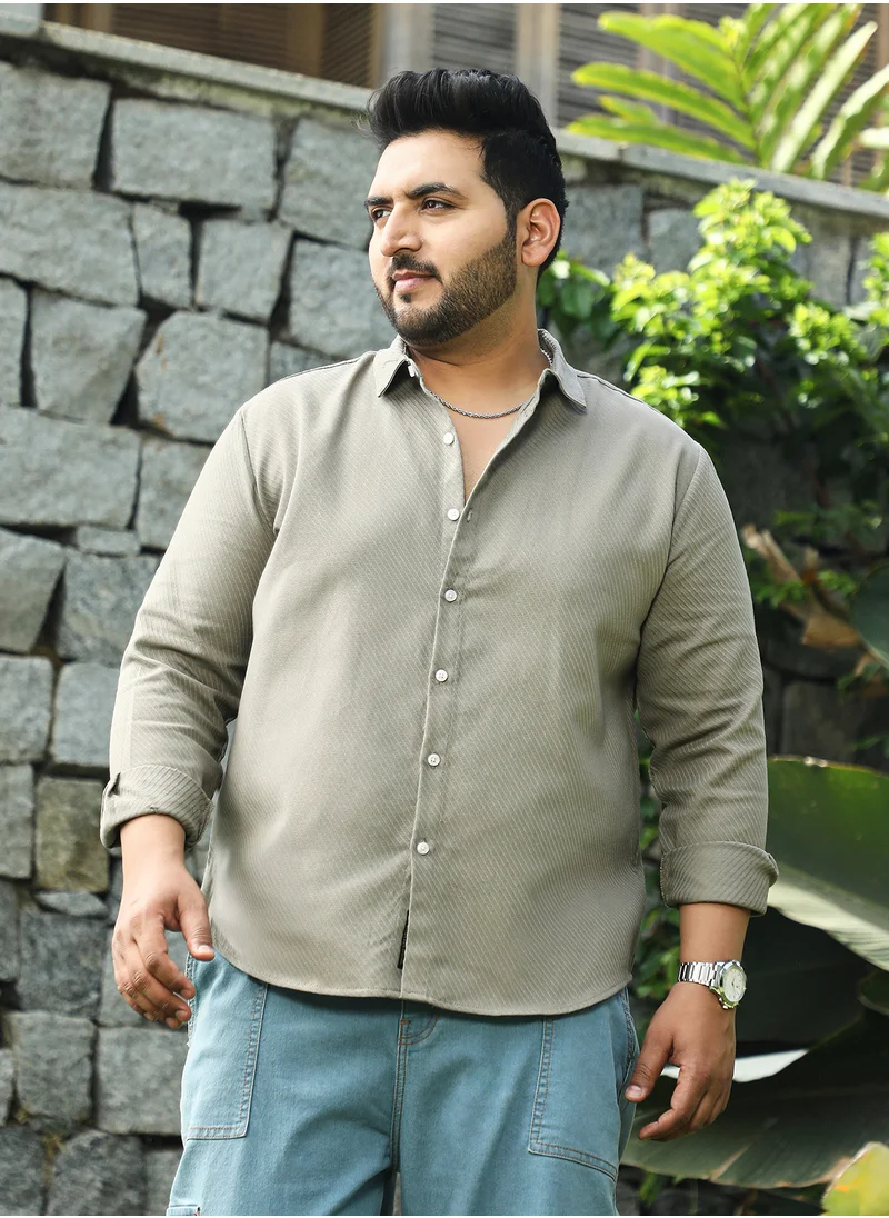 انستافاب بلس Instafab Plus Men's Dark Khaki Slanted-Trough Shirt For Casual Wear | Spread Collar | Long Cuffed Sleeves | Button Closure | Plus Size Shirt Crafted With Comfort Fit For Everyday Wear