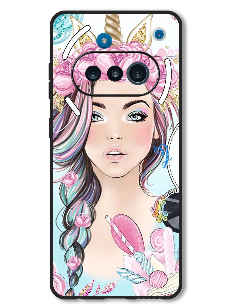 Theodor Case Compatible with Nothing Phone 3a Protection Shockproof Bumper Cover Unicorn Girl - Image 1