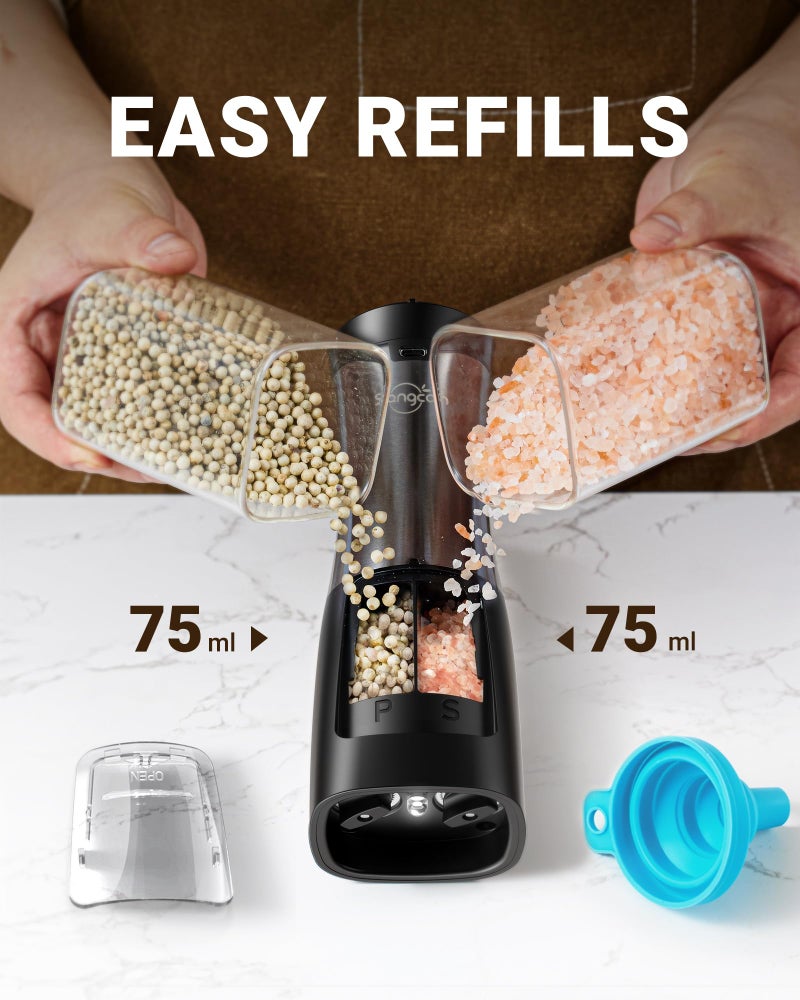 Sangcon Electric Salt and Pepper Grinder Set Shakers 2 IN 1 - USB RECHARGEABLE Salt and Pepper Mill Set All in One, Automatic Refillable Adjustable Coarseness Ceramic Grinder with Light - Image 5