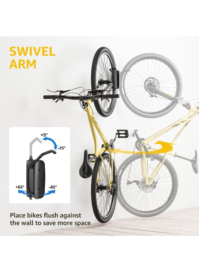 Bike Wall Mount Swivel Bike Hangers for Garage, Space Saving Vertical Bike Rack, Heavy Duty Bike Storage Rack Holds up to 30kg, Easy to Install - Image 4