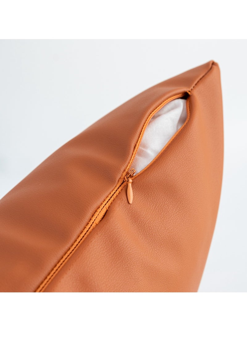 MAAC HOME MAAC Home Set of 2 Cushion Cover Twill Fabric PU Leather Solid Color Modern Style Cushion - OrangePremium Modern Minimalist Elegant design for Sofa Couch Bed Chair - Image 2