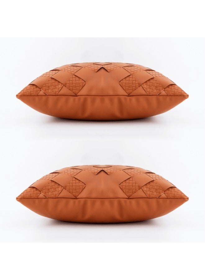MAAC HOME MAAC Home Set of 2 Cushion Cover Twill Fabric PU Leather Solid Color Modern Style Cushion - OrangePremium Modern Minimalist Elegant design for Sofa Couch Bed Chair - Image 1