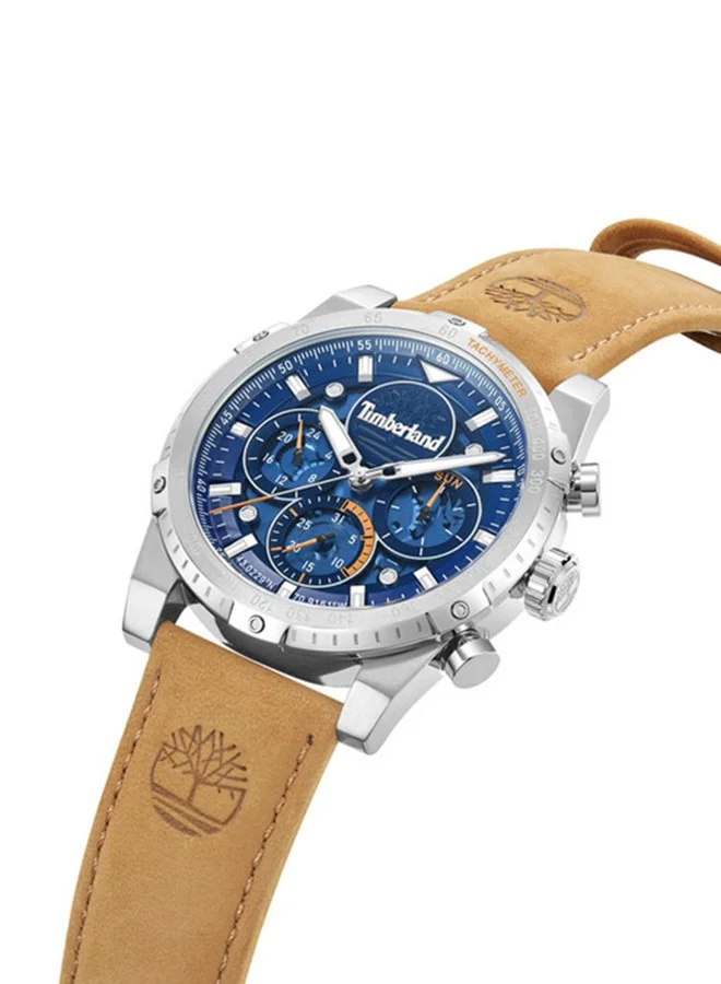 تمبرلاند ساعة شيربروك للرجال بقرص أزرق بعقارب وميناء  ملم وحزام جلد قمح