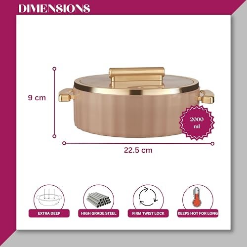Trueware Sterling Inner Steel Casserole 2000 ML | PU Insulated Matte Polished | BPA Free | Odour Proof | Food Grade| Ideal for Chapatti | Roti | Curd Maker | Thermoware | Hot Pot (Peach, Big) - Image 2