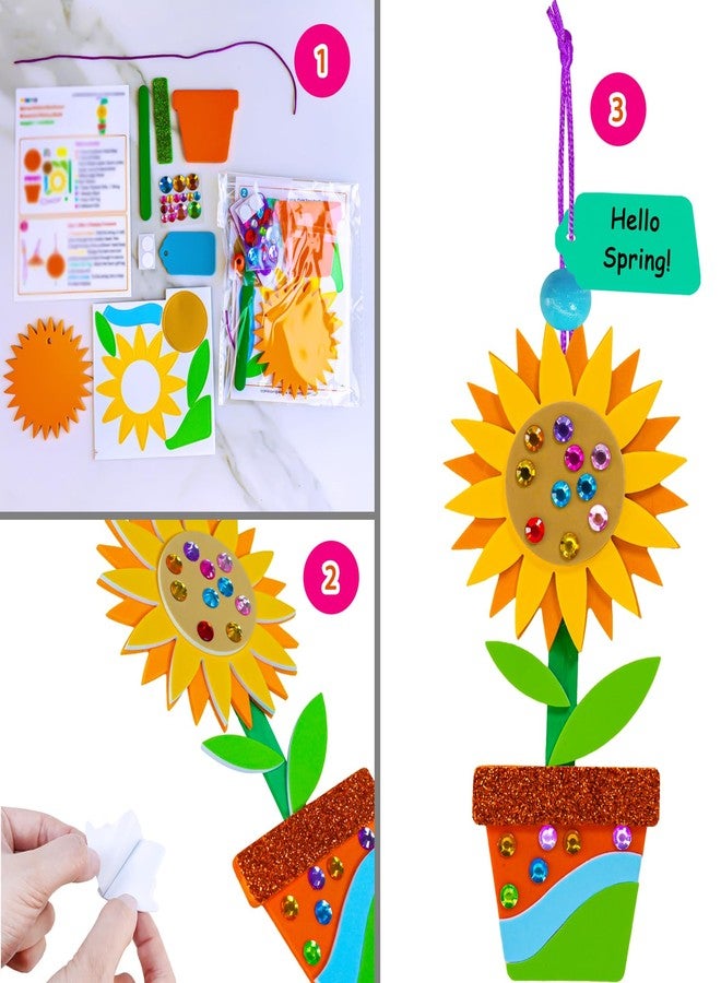 Winlyn 24 Sets Potted Flower Craft Kits DIY Potted Flower Ornaments Decorations Tulip Sunflower Foam Stickers Arts and Crafts for Kids Classroom Activities Birthday Spring Summer Camping Party Favors - Image 2