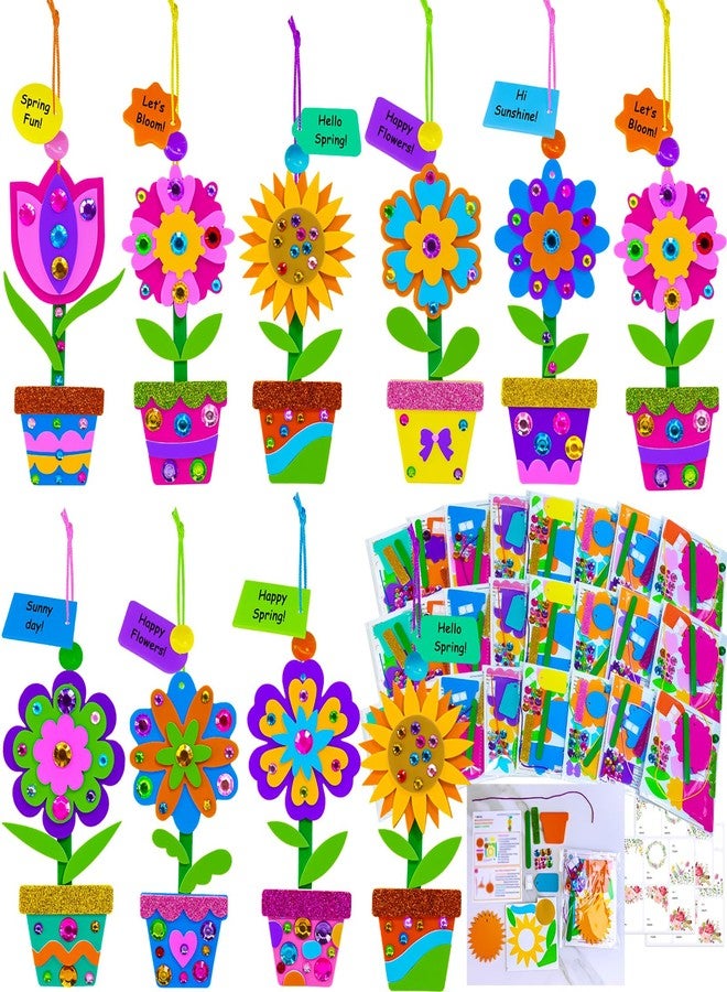 Winlyn 24 Sets Potted Flower Craft Kits DIY Potted Flower Ornaments Decorations Tulip Sunflower Foam Stickers Arts and Crafts for Kids Classroom Activities Birthday Spring Summer Camping Party Favors - Image 1