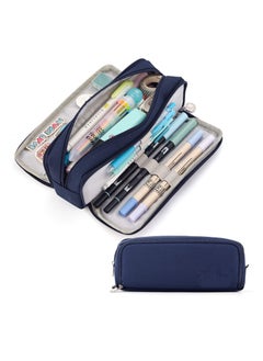 Large Capacity Pencil Case 3 Compartment Pouch Pen Bag for School Teen Girl Boy Men Women (Navy)