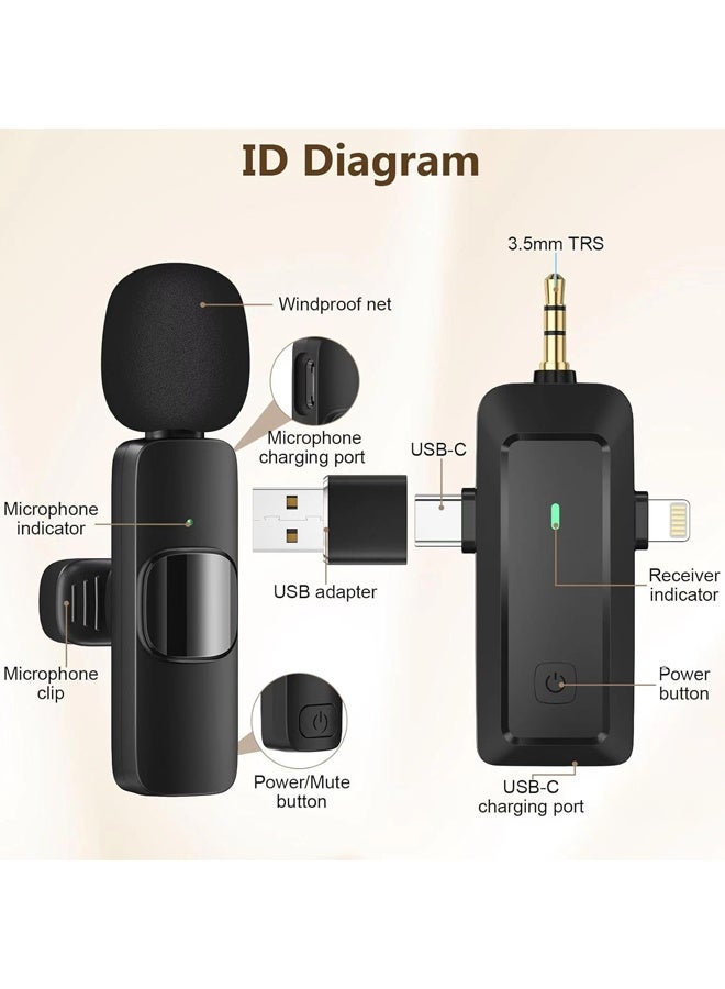 Microphone for iPhone Android Camera iPad USB-C, 4 in 1 Professional Wireless Lavalier Lapel Microphone for Recording, Live Stream, YouTube, Facebook, TikTok, Vlog - Image 3