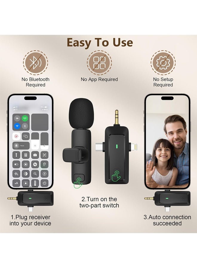 Microphone for iPhone Android Camera iPad USB-C, 4 in 1 Professional Wireless Lavalier Lapel Microphone for Recording, Live Stream, YouTube, Facebook, TikTok, Vlog - Image 5
