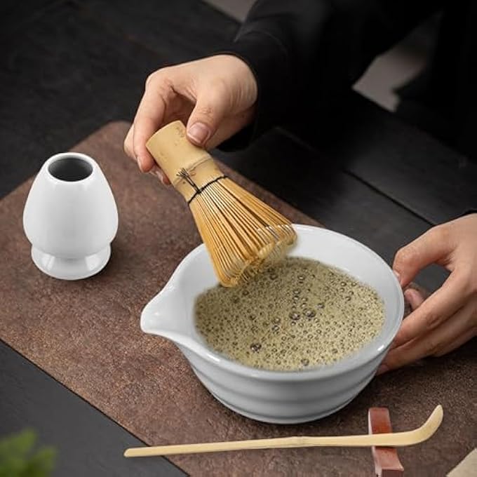 Antole Matcha Whisk Set Unique Matcha SetWhite Matcha Bowl Matcha Whisk And White Whisk StandTraditional Tea ScoopMatcha Whisk HolderTea Making ToolsMatcha KitWhite - Image 4