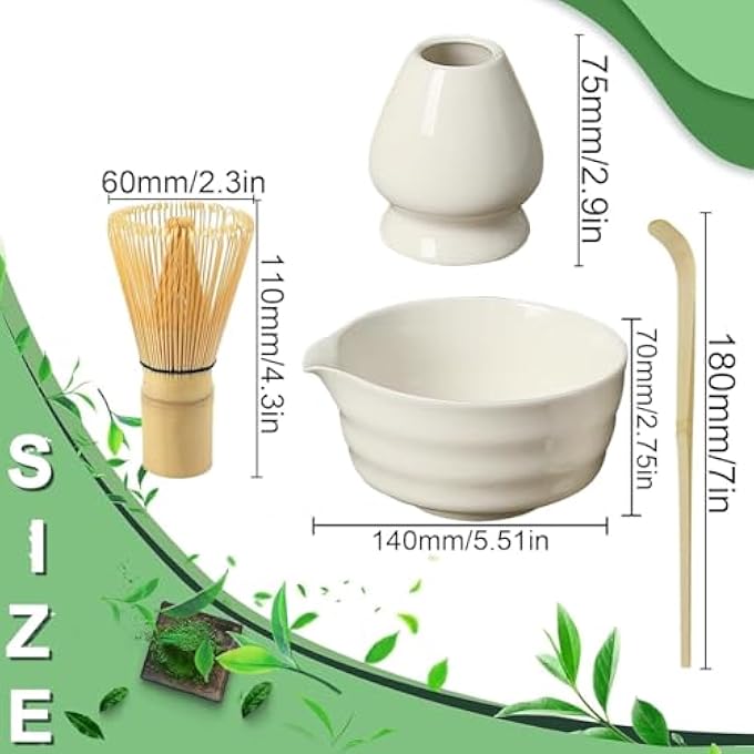 Antole Matcha Whisk Set Unique Matcha SetWhite Matcha Bowl Matcha Whisk And White Whisk StandTraditional Tea ScoopMatcha Whisk HolderTea Making ToolsMatcha KitWhite - Image 2