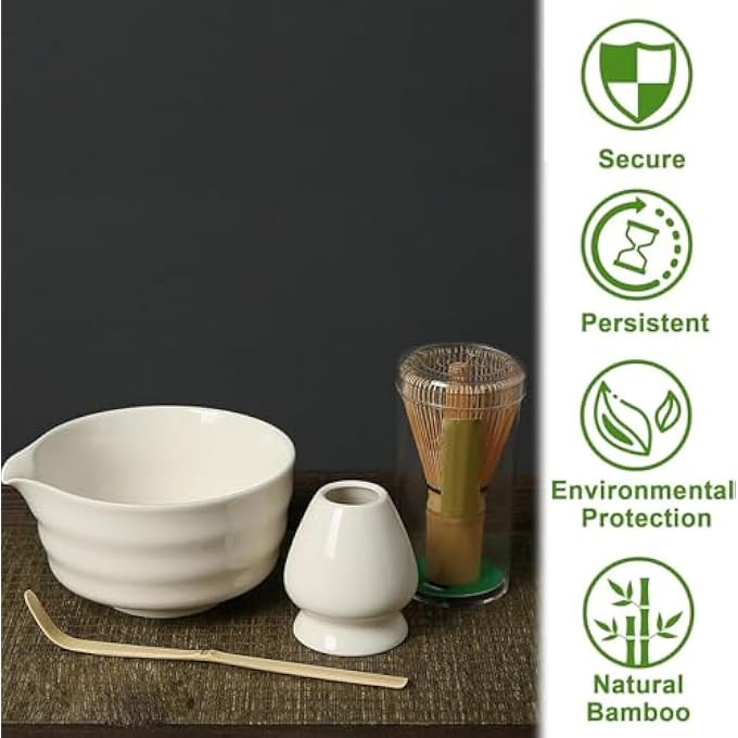 Antole Matcha Whisk Set Unique Matcha SetWhite Matcha Bowl Matcha Whisk And White Whisk StandTraditional Tea ScoopMatcha Whisk HolderTea Making ToolsMatcha KitWhite - Image 3